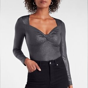 EXPRESS Body Contour Metallic Twist Front Thong Bodysuit SMALL NWT